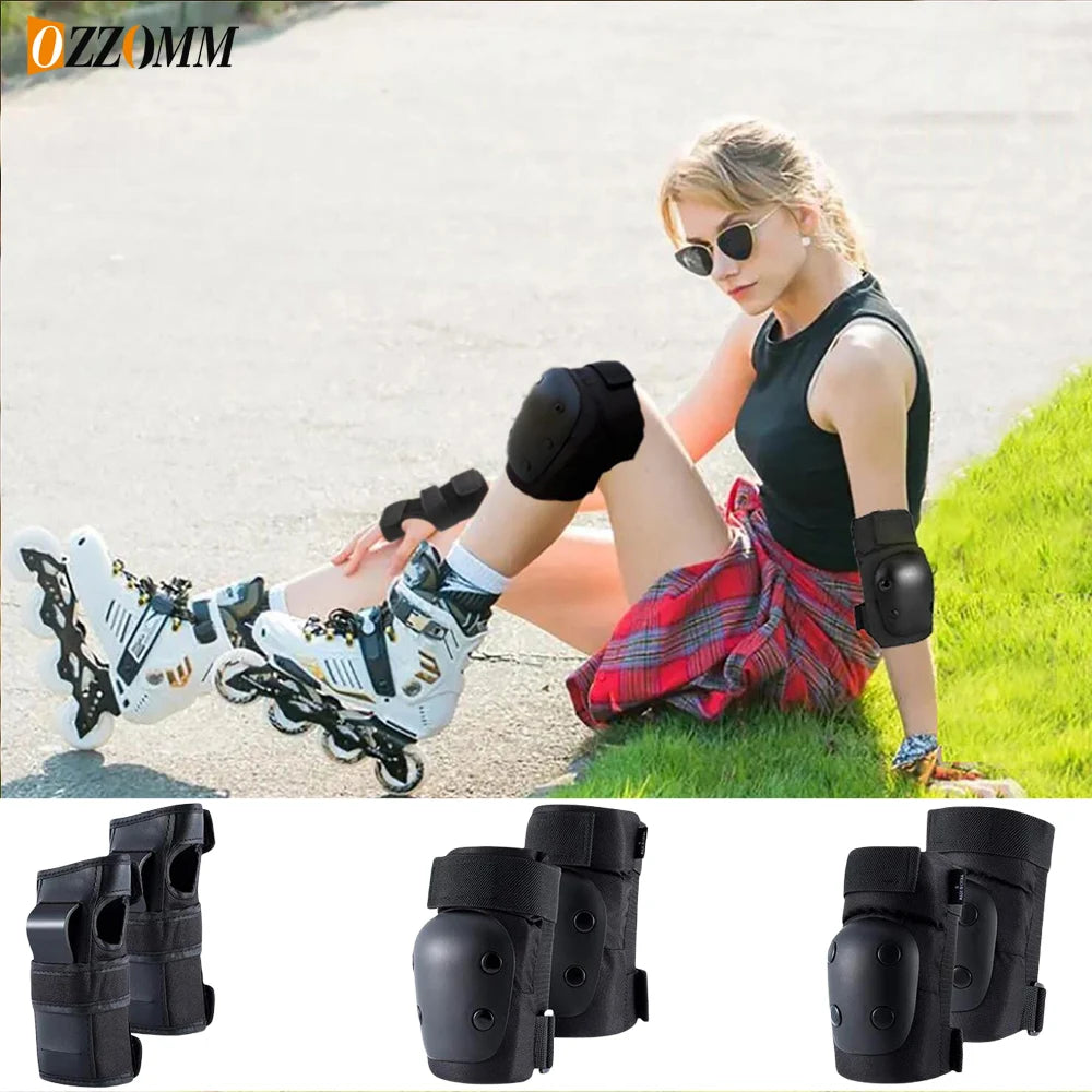 6Pcs/Set Knee Pads Elbow Pads Wrist Guards 3 in 1 Protective Gear Set for Skateboarding Roller Skating Cycling Outdoor Sports