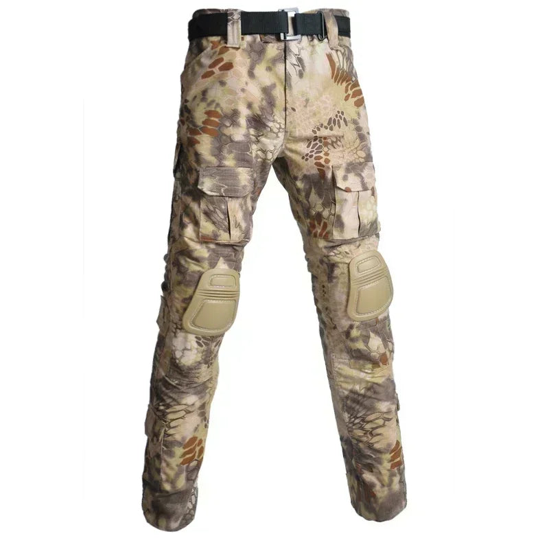 Camouflage Tactical Uniform Hunting Shirts Pants with Elbow Knee Pads Outdoor Hiking Training Frog Sets Clothing Ghillie Suits