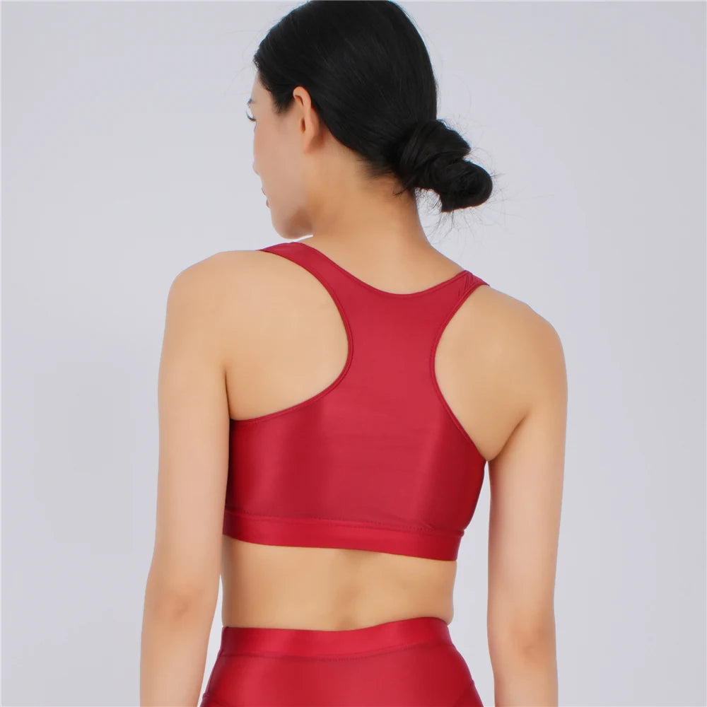 Sexy Women Candy Color Short Vest Oil Glossy Shiny  V Neck Stain Tank Top Yoga Elastic Tights Fashion Streetwear Costume