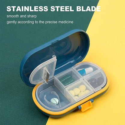 1PCS Portable Medicine Cutter 2-in-1 Pill Splitter & Case with Plastic Blade for Small or Large Pills, Travel Pill Crusher