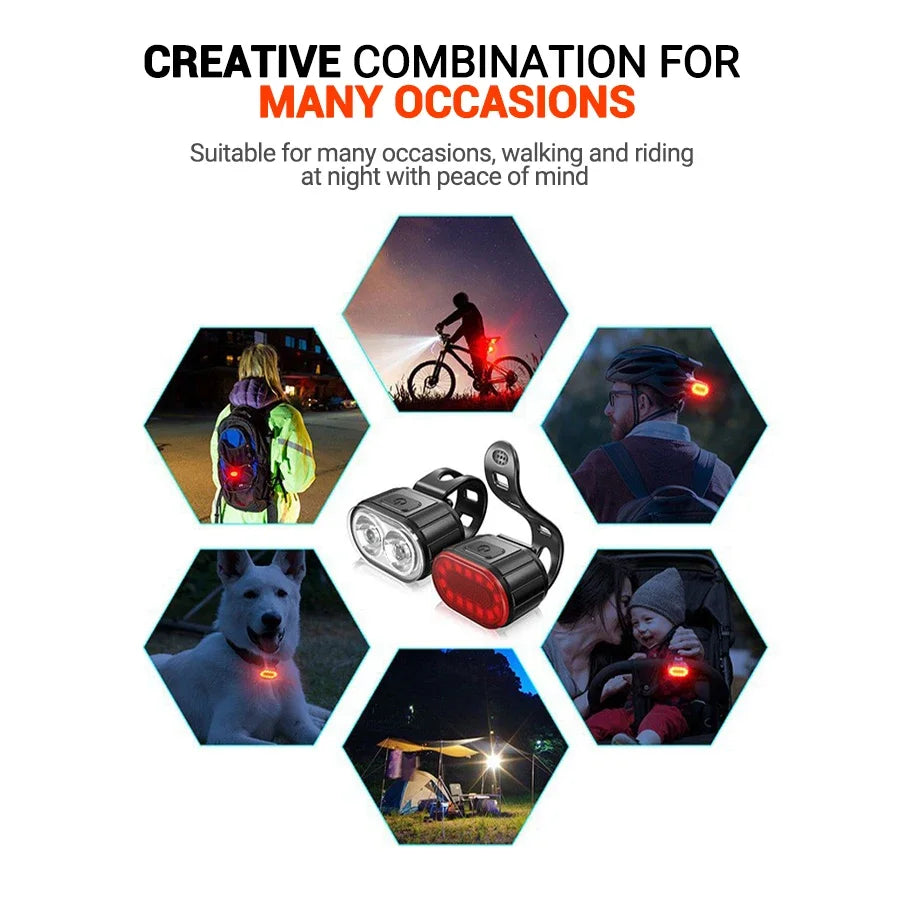 USB Rechargeable Bicycle Lights Bike Safety Warning Lamp Outdoor Waterproof Cycling Flashlight For Mountain And Road Bikes