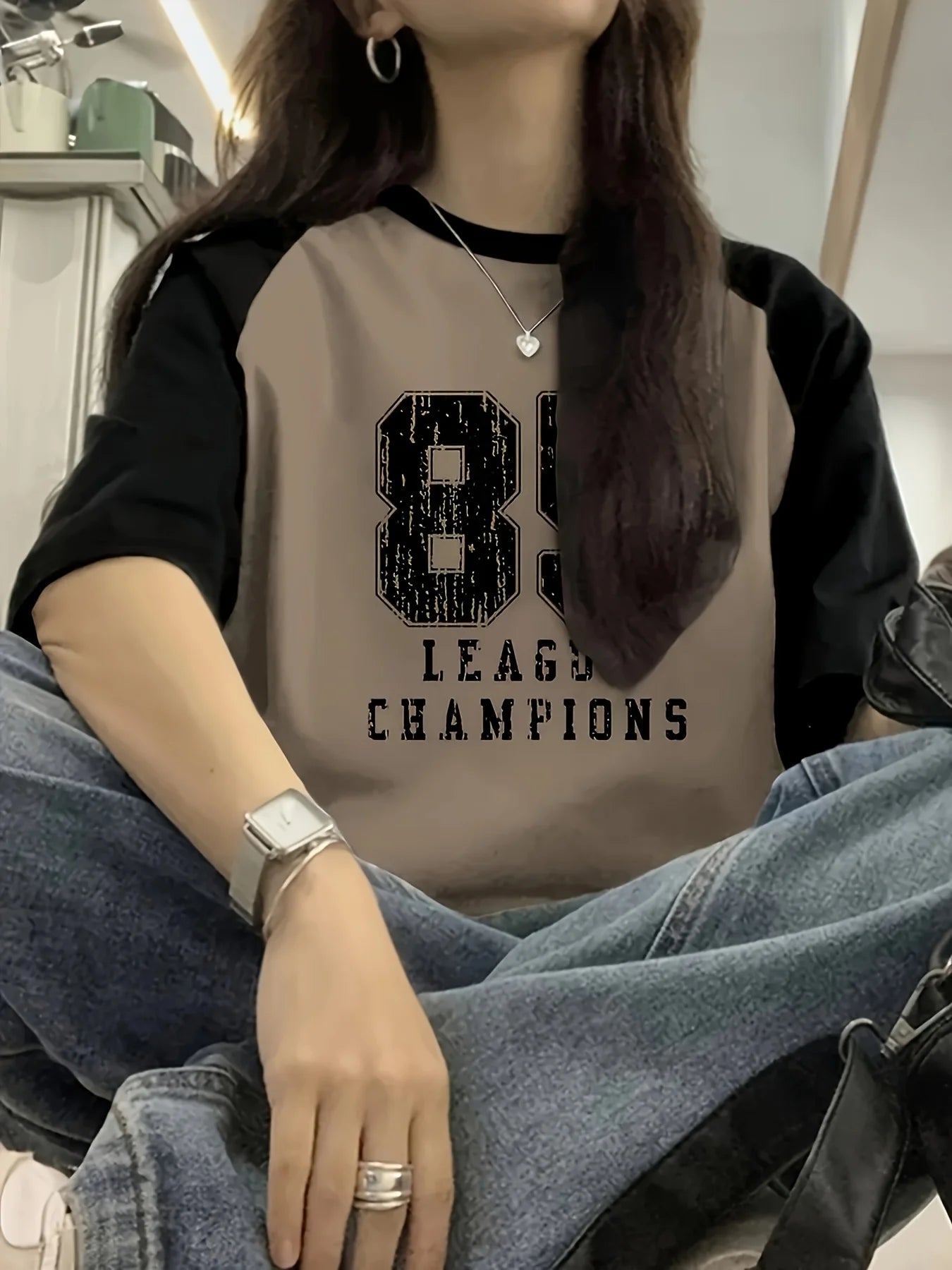 Summer's New Y2K Style Women's Casual Short-Sleeved 85 Digital Letter Printed Round-Neck Loose Quick-Drying T-shirt Trendy Top