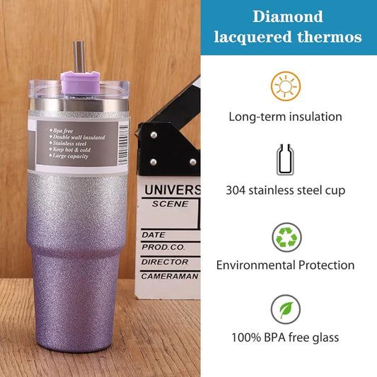 30oz 890ML Stainless Steel Vacuum Tumbler With Straw Leakproof Thermal Car Mug Outdoor Sports Water Bottle