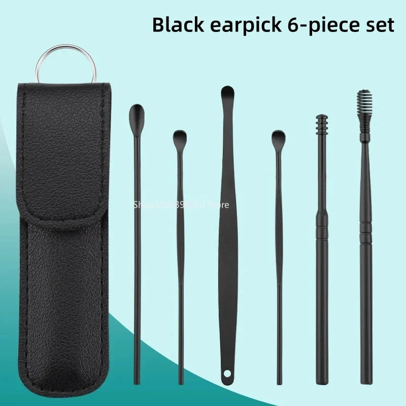 6Pcs Stainless Steel Ear Wax Removal Tool Set Spiral Rotating Ear Pick Spoon for Ear Cleaning & Care