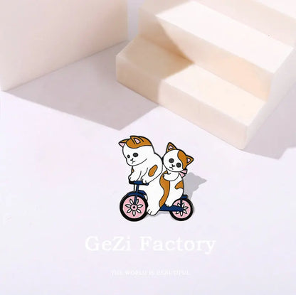 Funny Cats Enamel Pin Custom Cat Egg Bike Dumbbells Sports Brooches Bag Lapel Pin Cartoon Badge Jewelry for Kids Friends