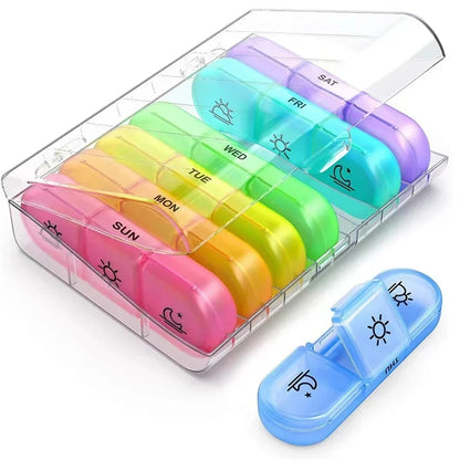 Fashion 7 Day Pill Box Organizer Case Portable 2 Times A Day Vitamin Tablet 14 Grids Large Storage Travel for Medicine Fish Oils