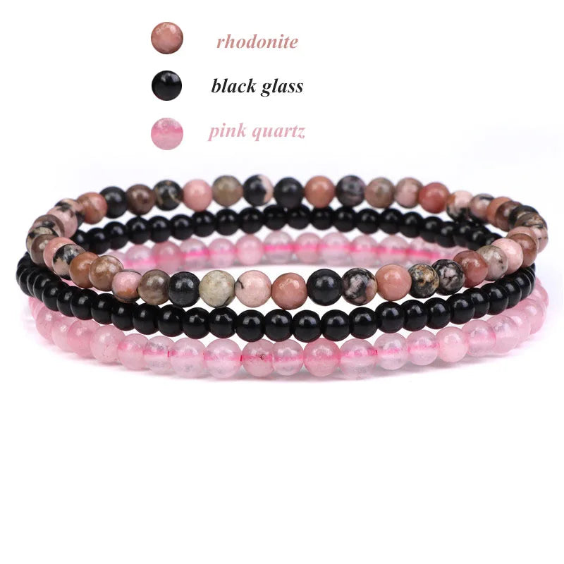 3pcs/Set Natural Stone Beaded Bracelet 4mm Lapis Lazuli Agat Bead Bracelets Couple Yoga Mini Bracelet for Men Women Jewelry Gift
