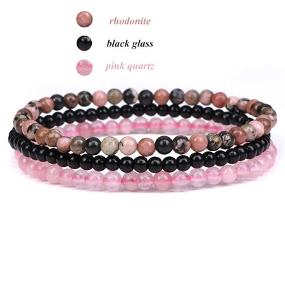 3pcs/Set Natural Stone Beaded Bracelet 4mm Lapis Lazuli Agat Bead Bracelets Couple Yoga Mini Bracelet for Men Women Jewelry Gift