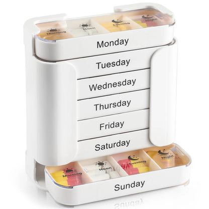 7-Day Medication Organizer, Weekly Pill Organizer, Portable Medicine Box Square, Convenient 28-Grid Drawer Medicine Case
