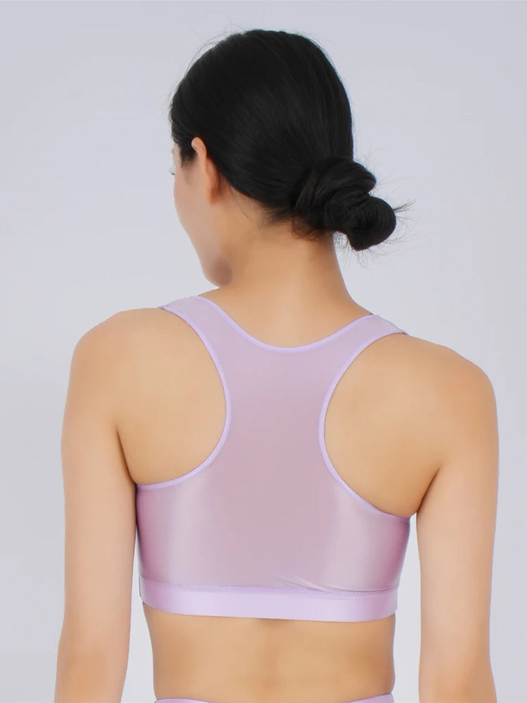 Sexy Women Candy Color Short Vest Oil Glossy Shiny  V Neck Stain Tank Top Yoga Elastic Tights Fashion Streetwear Costume
