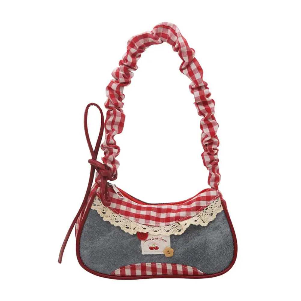 Fashion Grid Mini Handbag with Adjustable Shoulder Strap Korean Style Hand-held Commuting Bag Single-Shoulder Crossbody Underarm