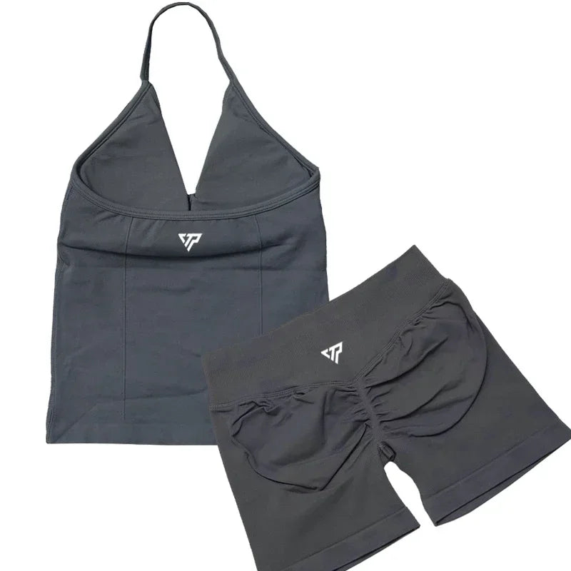 Keep That Pump 2 Piece Sets Shorts Top Womens Outfits Yoga Sets Gym Sets High Quality Seamless Lace-Up Bra Scratch Sports Sets