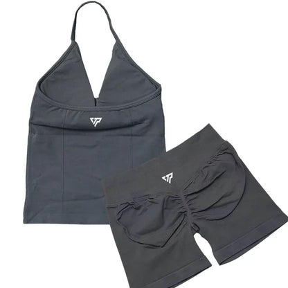 Keep That Pump 2 Piece Sets Shorts Top Womens Outfits Yoga Sets Gym Sets High Quality Seamless Lace-Up Bra Scratch Sports Sets