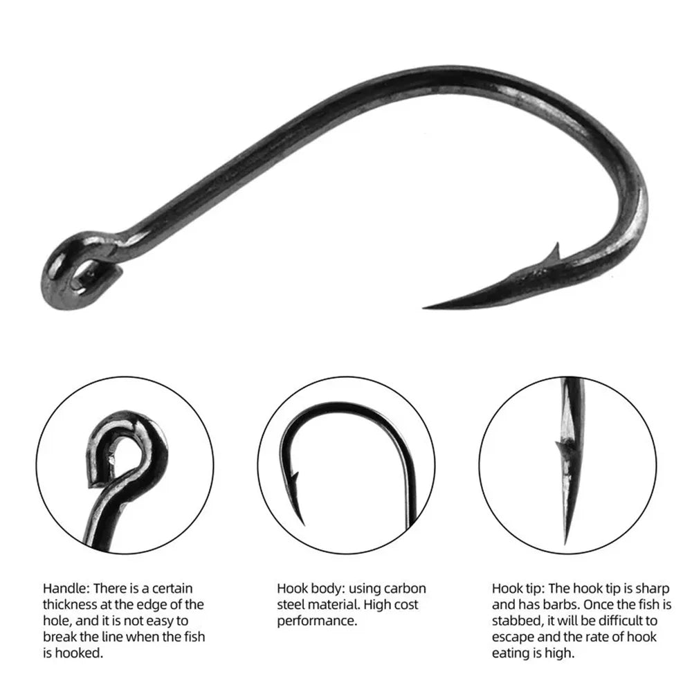 100/500 PCS Fishing Hooks Set #3~#12 Carbon Steel Single Circle Fishhook Fly Fishing Jip Barbed Carp Hooks Sea Tackle Accessorie