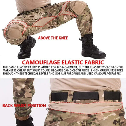 Outdoor Tactical Pants Men Clothing Elasticity G3 Combat Pants +Knee Pads Airsoft Trousers Green Hunting Clothes Elasticity Pant