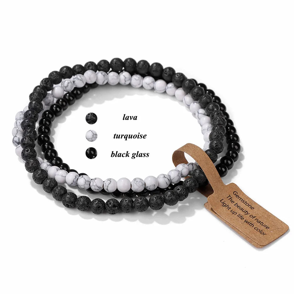 3pcs/Set Natural Stone Beaded Bracelet 4mm Lapis Lazuli Agat Bead Bracelets Couple Yoga Mini Bracelet for Men Women Jewelry Gift