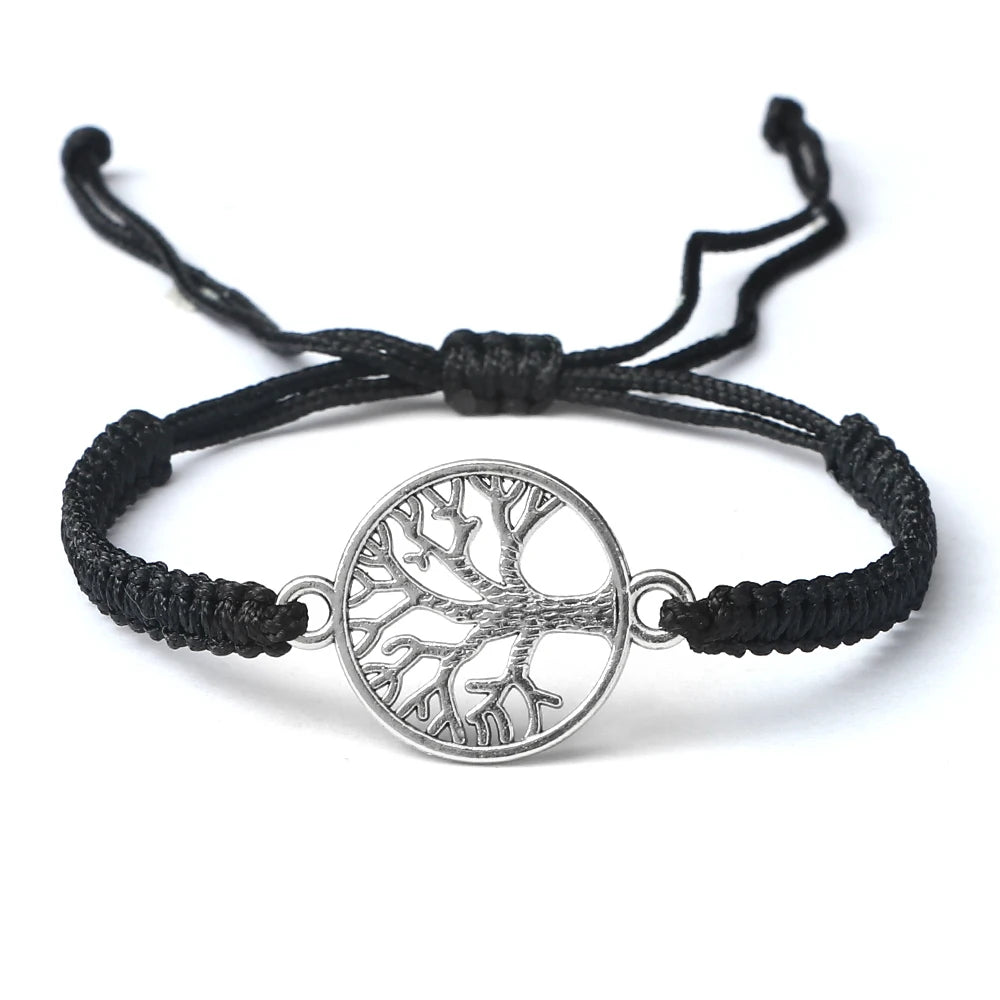 Lucky Red String Braid Bracelets Classic Retro Alloy The Tree of Life Handmade Men Women Kid Wristband Yoga Jewelry Gift Bangles