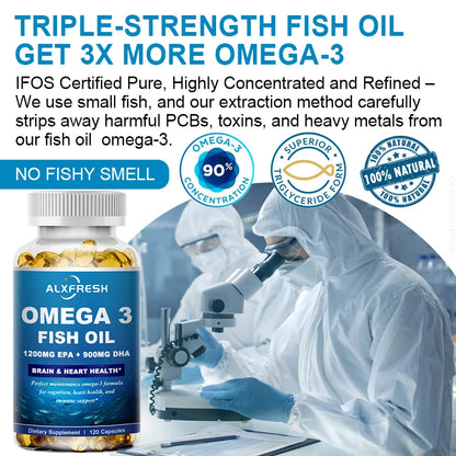 Alxfresh Omega 3 Fish Oil –3600mg High EPA 1300mg DHA 900mg–for Brain , Joint, Bone, Immune System Health Support Supplement