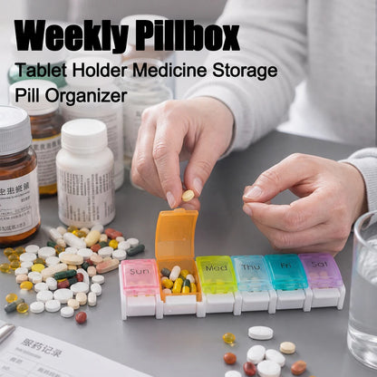 7 Days Weekly Pillbox Tablet Holder Medicine Storage Case Drug Container Pill Box Tablet Storage Box Organizer 7 Cells Pill Case