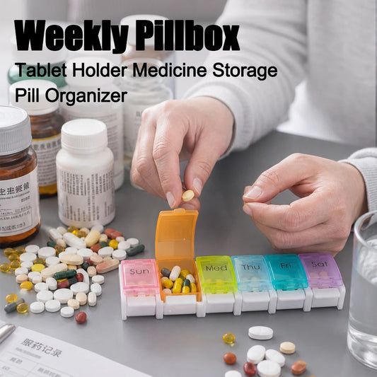 7 Days Weekly Pillbox Tablet Holder Medicine Storage Case Drug Container Pill Box Tablet Storage Box Organizer 7 Cells Pill Case