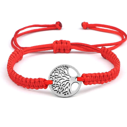 Lucky Red String Braid Bracelets Classic Retro Alloy The Tree of Life Handmade Men Women Kid Wristband Yoga Jewelry Gift Bangles