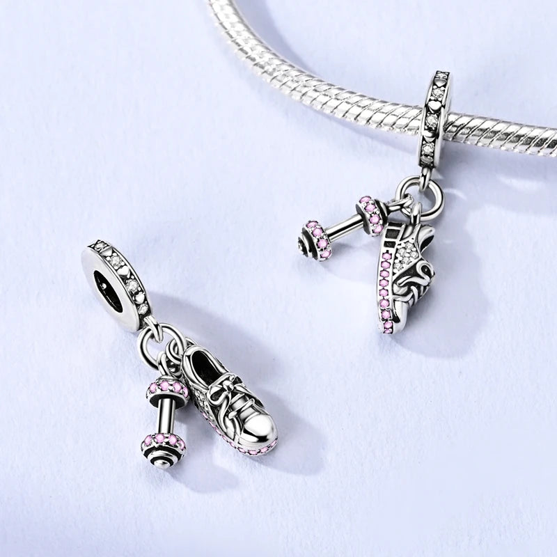 925 Sterling Silver Sports Series Charms Bead Yoga Boxing Dumbbells Badminton Pendants Fit Original Bracelet DIY Women Gift