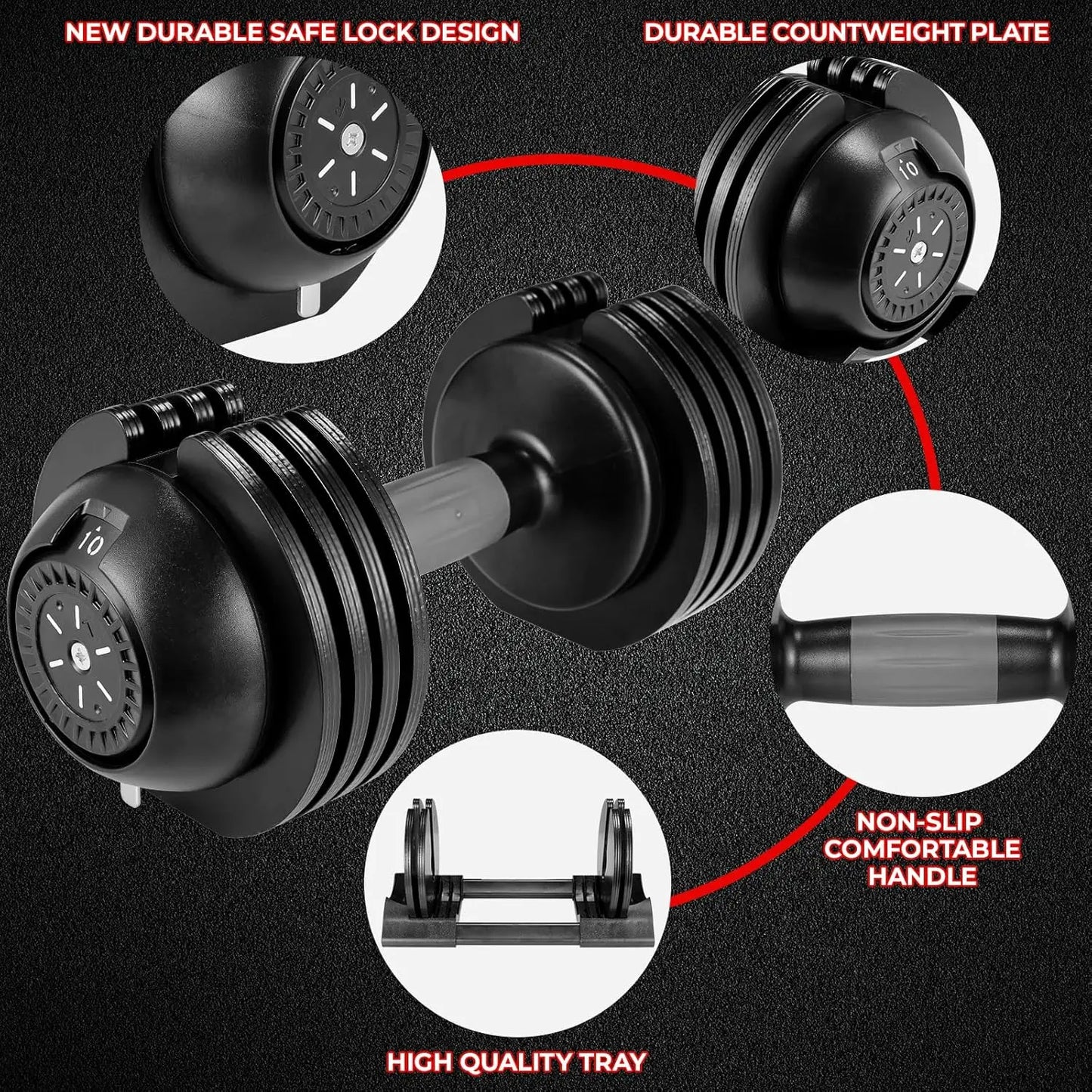 Adjustable Dumbbells 10/20/24 kg with 5 Weight Levels, Dumbbells Set with Weight Plates, Adjustable Dumbbells, Variable Weights