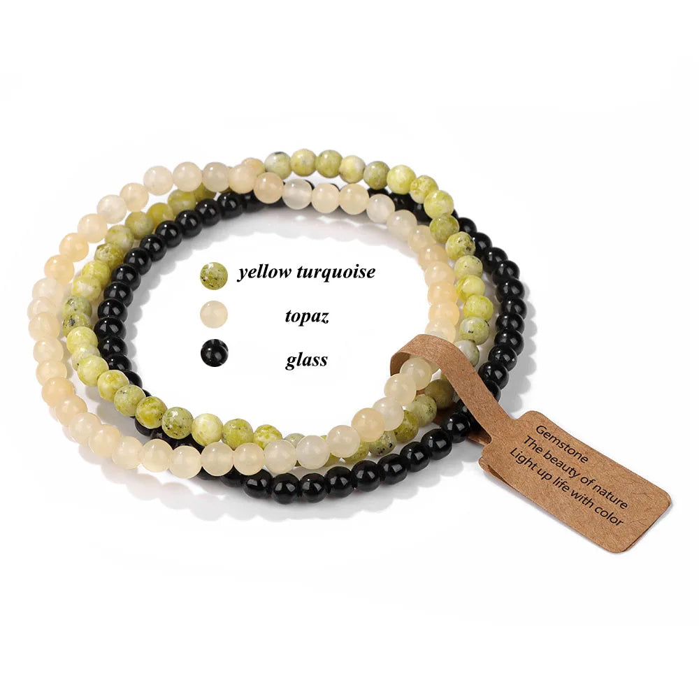 3pcs/Set Natural Stone Beaded Bracelet 4mm Lapis Lazuli Agat Bead Bracelets Couple Yoga Mini Bracelet for Men Women Jewelry Gift