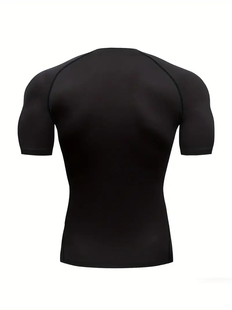 Trendy design Gothic pattern printed men's sports fit quick drying T-shirt, high elasticity compression short sleeved T-shirt,