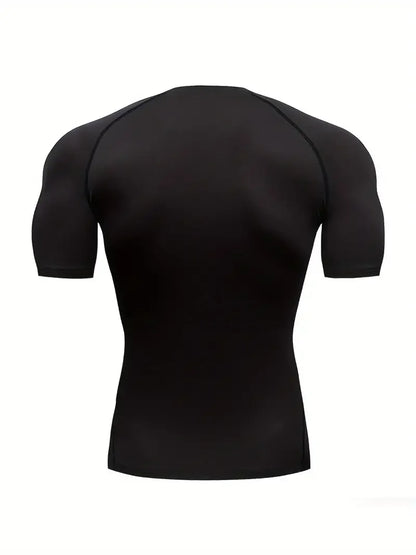 Trendy design Gothic pattern printed men's sports fit quick drying T-shirt, high elasticity compression short sleeved T-shirt,