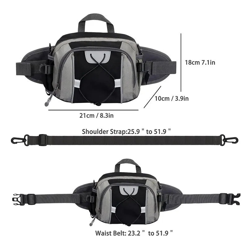 Multi-functional sports water bottle waist bag, men's and women's universal running backpack, outdoor hiking waist bag