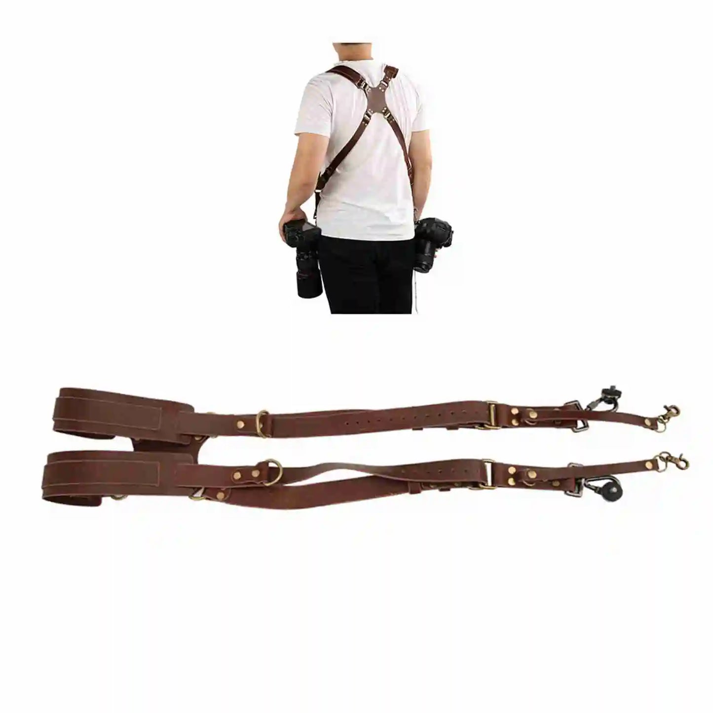 Camera Strap Adjustable Dual Leather Rivet Double Shoulder Digital Camera Shoulder Strap Harness Accessory Camera Harness