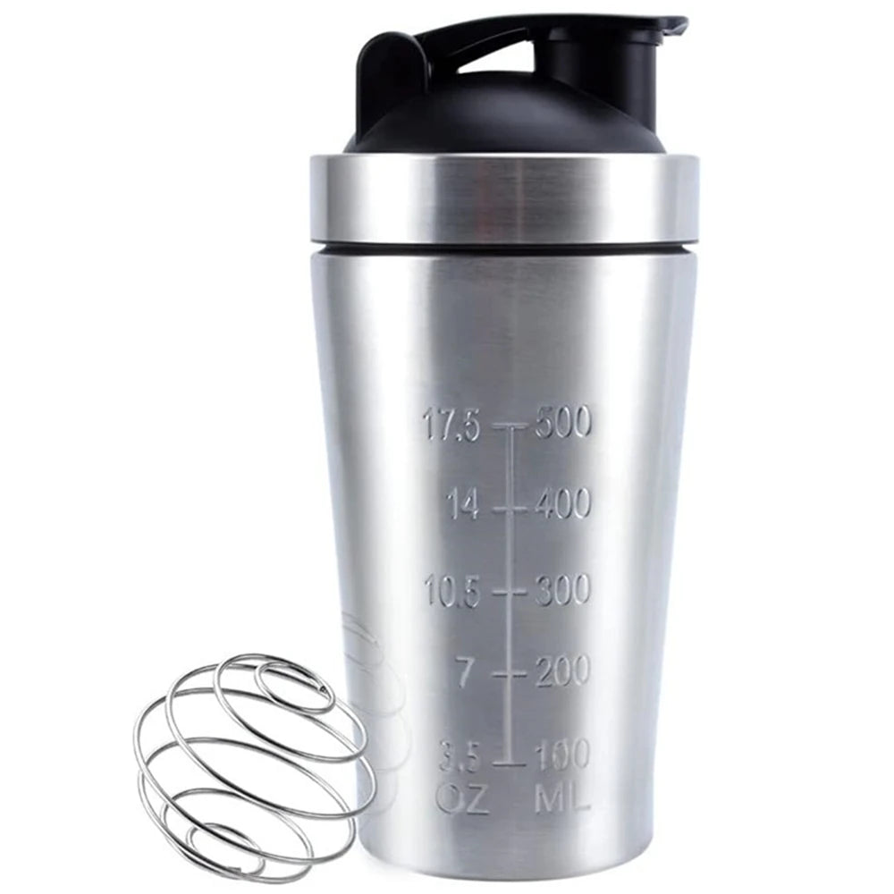 1pc Protein Powder Shaker Bottle 500/739ml Stainless Steel Shaker Bottle with Scale Leak Proof Water Bottle for Gym Sport