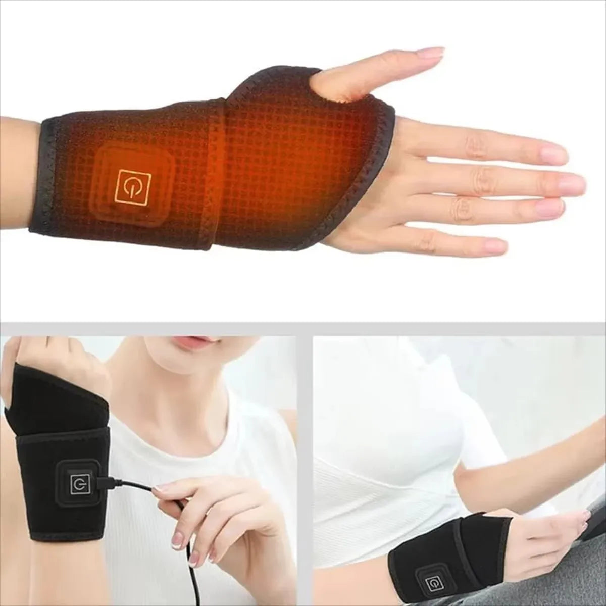 2026 Electrically heated wrist brace with adjustable and breathable black strap for sports and hand joint protection tools  USB