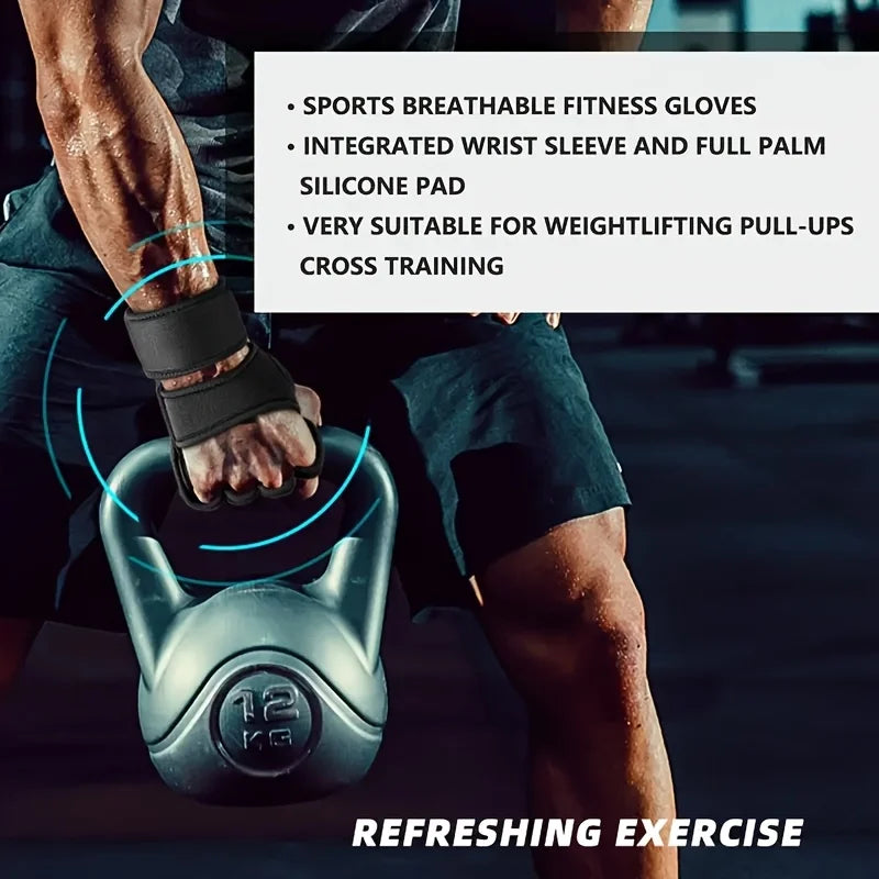 1Pair of Training Sport Gloves for Men Women Workout Fitness Body Building Weightlifting Gym Hand Wrist Palm Protector Dumbbells