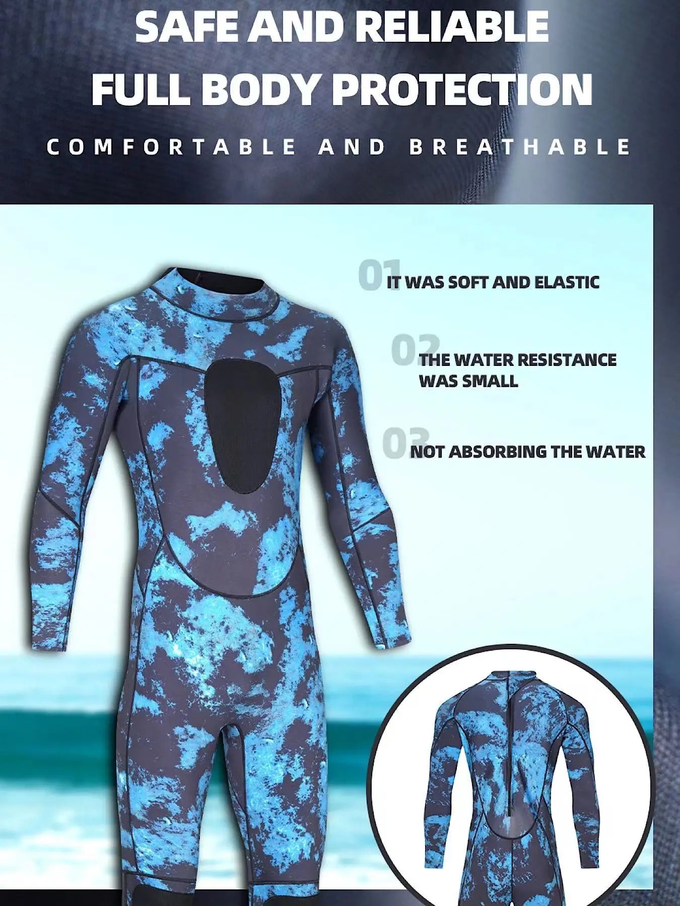 3MM Neoprene Camouflage One-piece Wetsuit Back Zipper Chest Knee Pads For Warmth Under Water Hunting Snorkeling Surfing