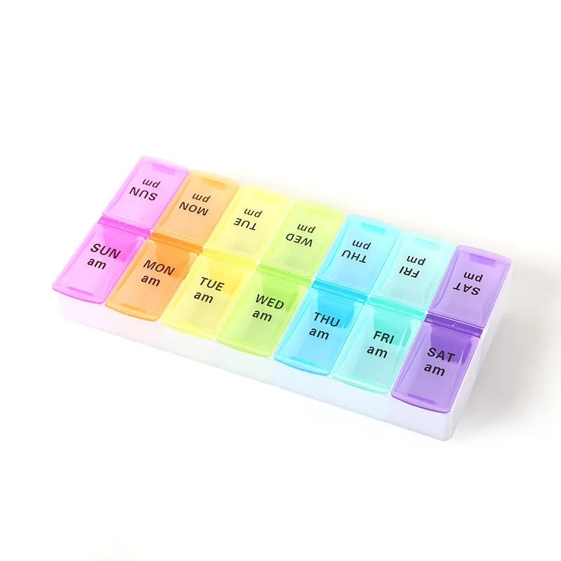 New Hot Premuim Portable Weekly Pill Organizer Case Box Storage Container 7 Day 2 Times 14 Grids for Vitamin Medicine Fish Oils