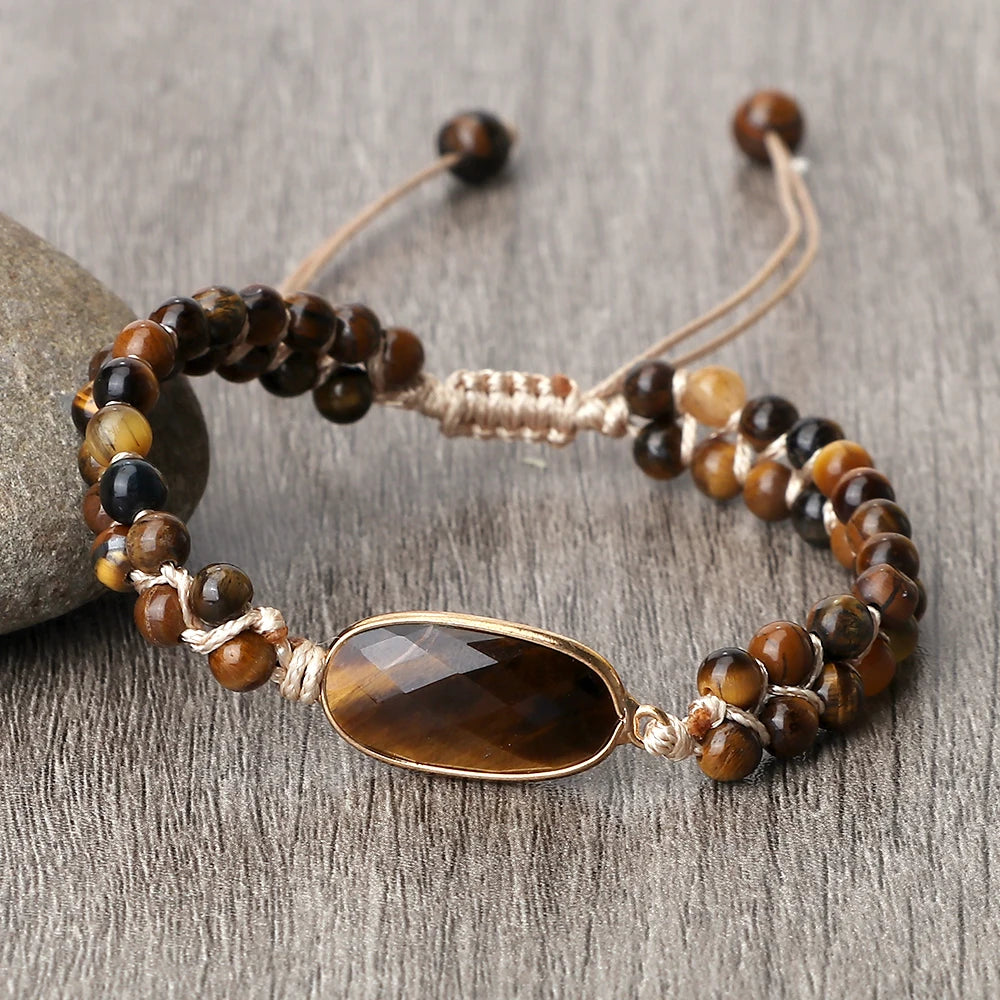 Natural Tiger Eye Stone Bracelet Handmade Mini 4mm Beads Yoga Wrap Bracelet & Bangle for Women Men Bohemian Jewelry Couple Gifts