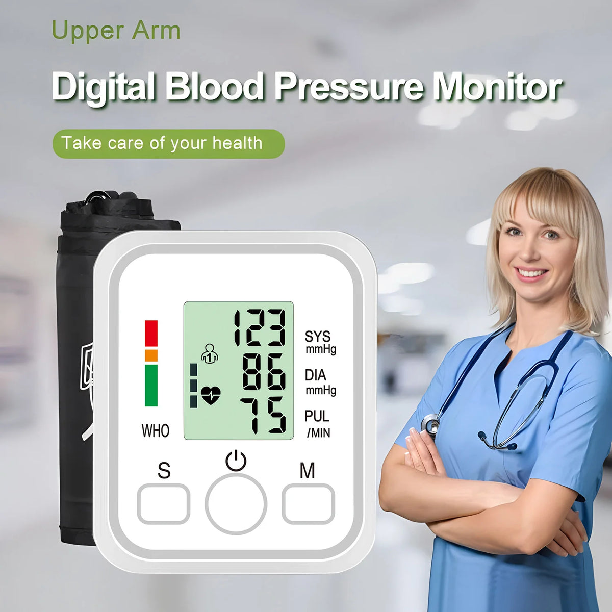 Blood Pressure Test Kit BP Monitor Upper Arm Automatic Tonometer Digital Sphygmomanometer Pulse Medical Device