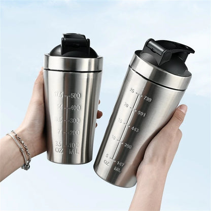 1pc Protein Powder Shaker Bottle 500/739ml Stainless Steel Shaker Bottle with Scale Leak Proof Water Bottle for Gym Sport