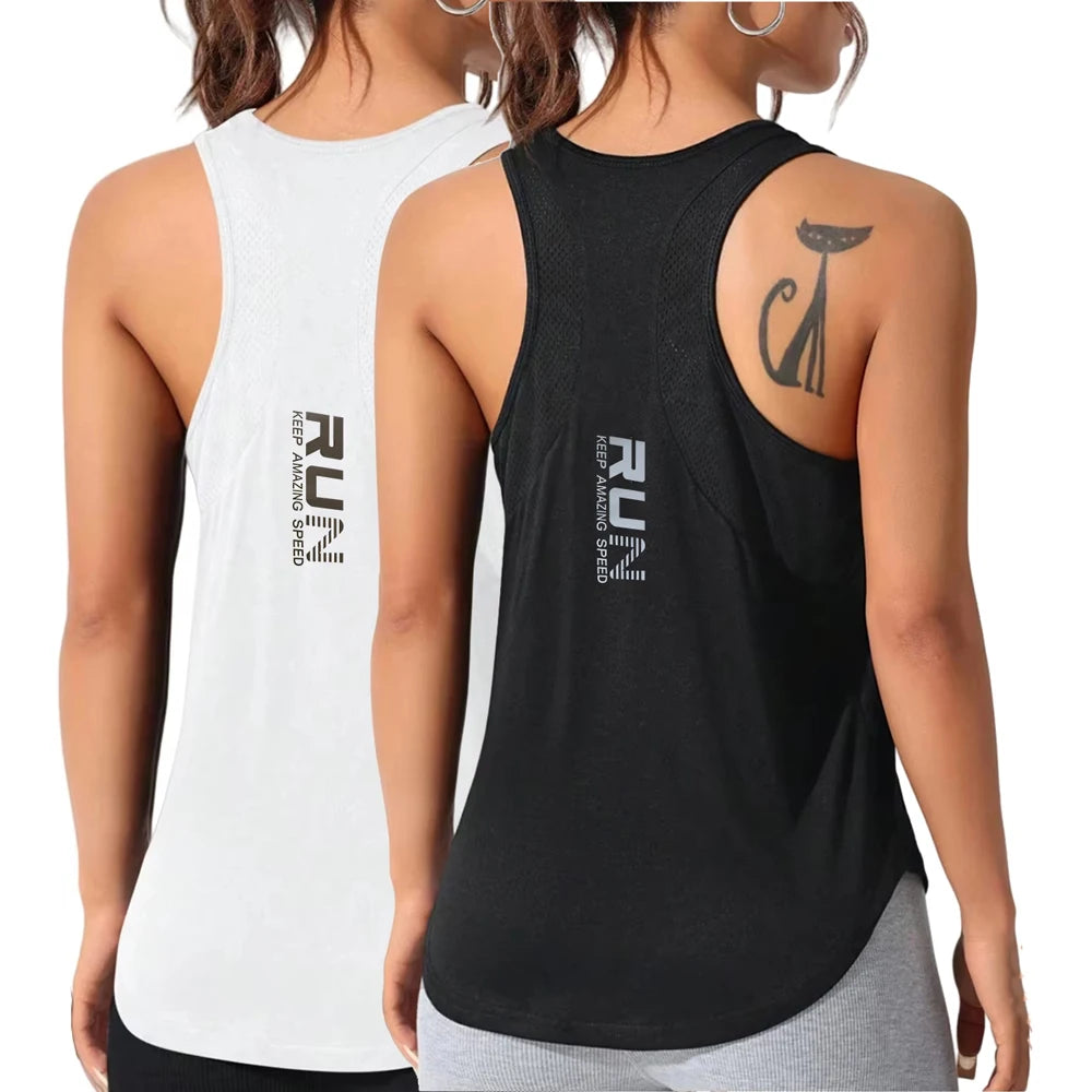 Summer Run Keep Amazing Speed Letter Print Tank Tops Womens Basic Quick Drying Gym Sports Vest Casual Breathable Soft Sleeveless