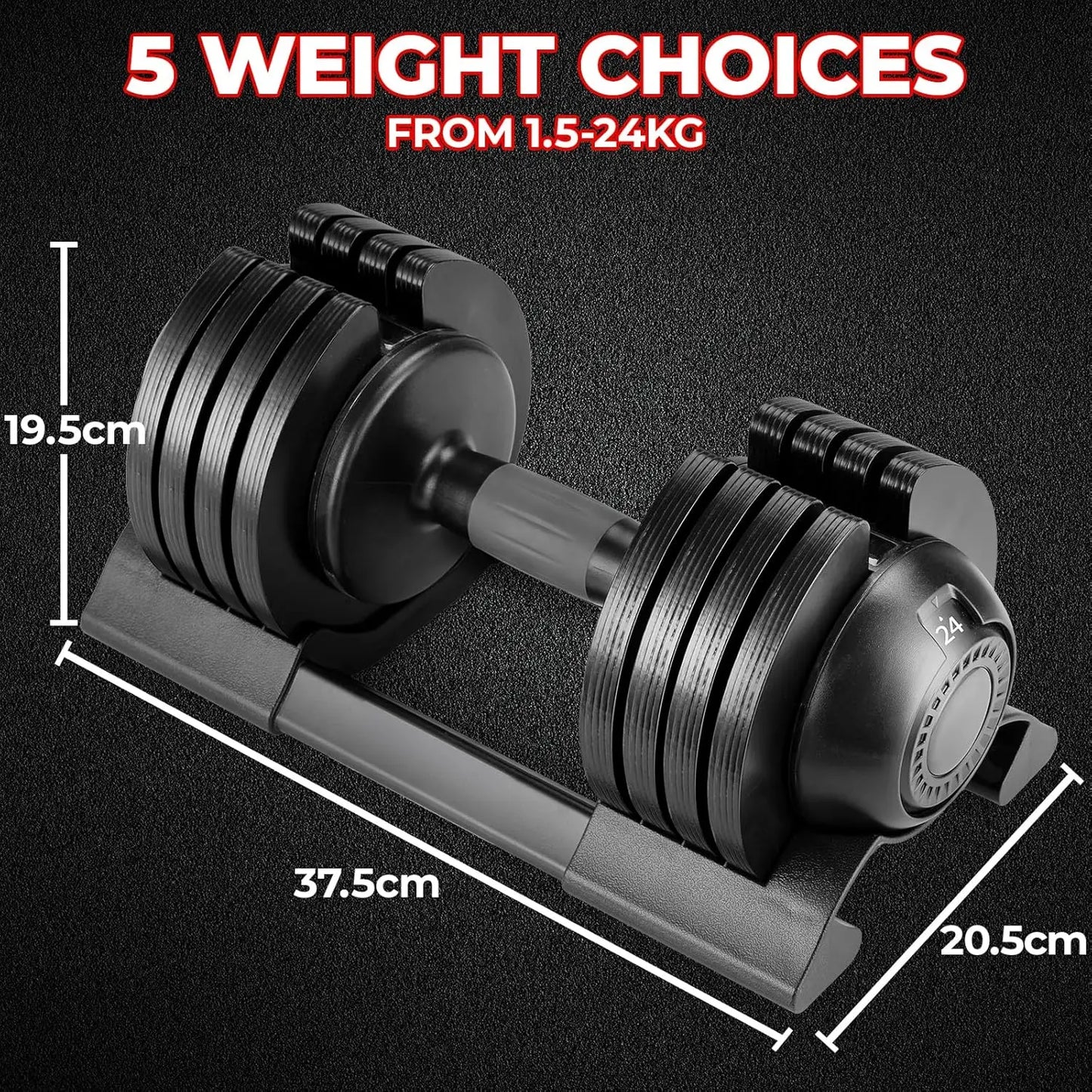 Adjustable Dumbbells 10/20/24 kg with 5 Weight Levels, Dumbbells Set with Weight Plates, Adjustable Dumbbells, Variable Weights