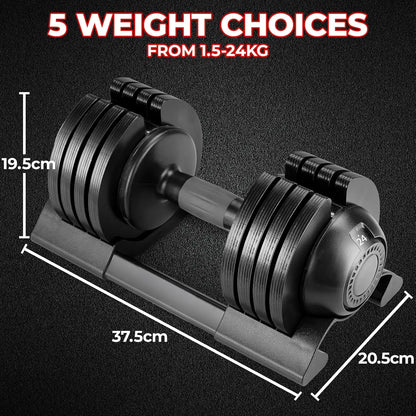 Adjustable Dumbbells 10/20/24 kg with 5 Weight Levels, Dumbbells Set with Weight Plates, Adjustable Dumbbells, Variable Weights