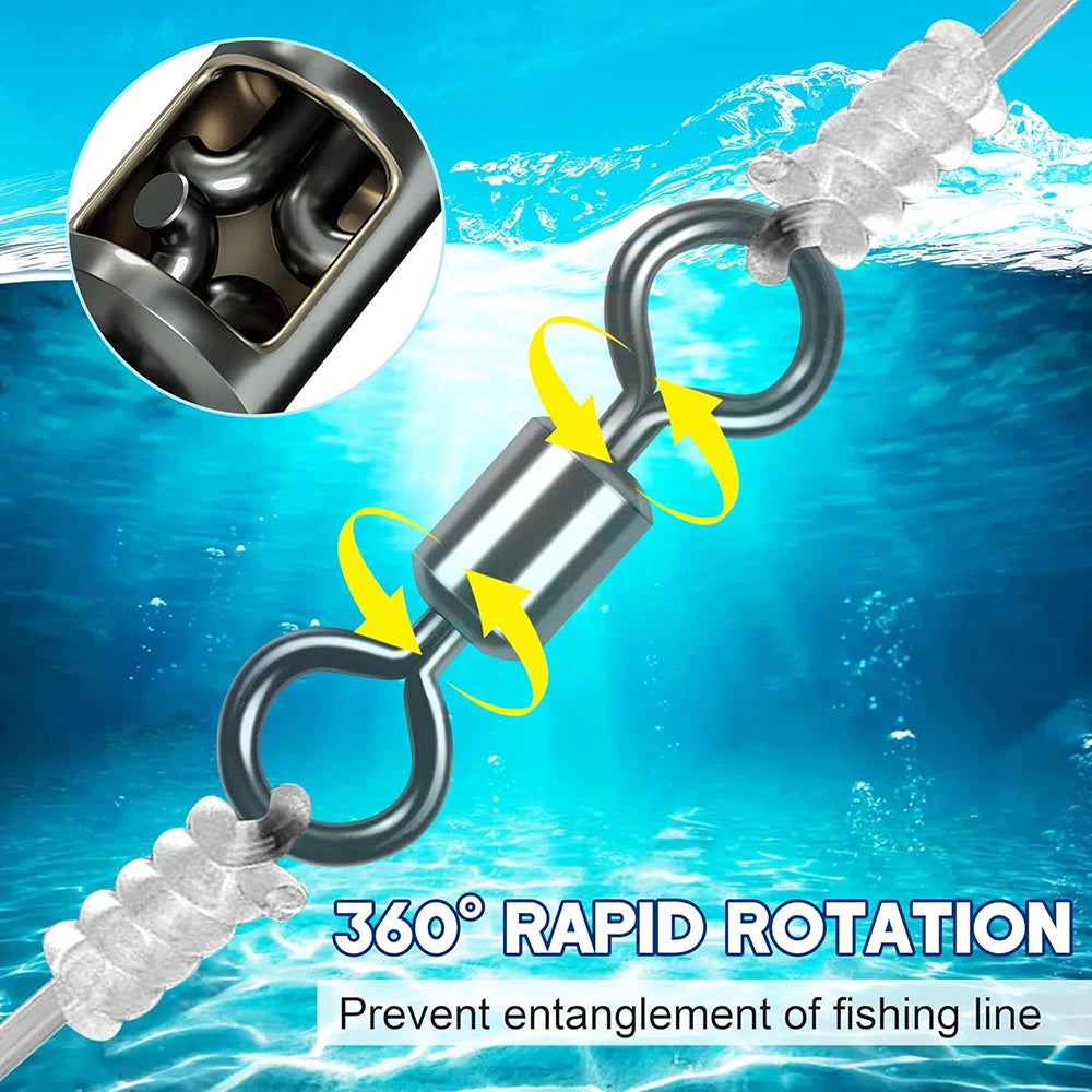 50 pcs Bearing Swivel Fishing Connector Stainless Steel Carp Snap Fishhook Lure Solid Ring Swivel Tackle Equipment Accessories