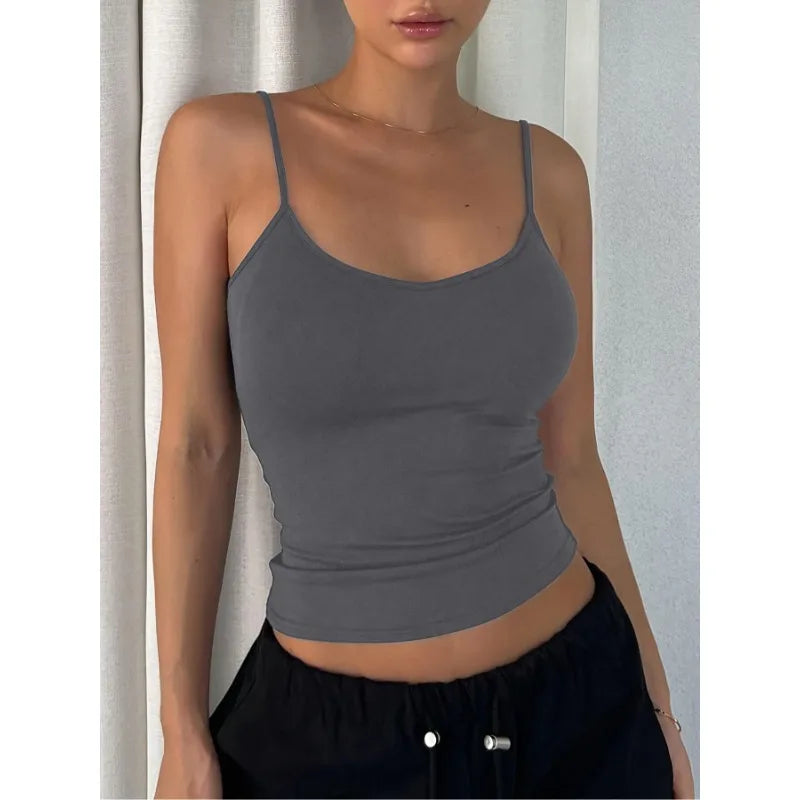 Plus Size 1XL-5XL Women's Fashionable Backless Simple Solid Color Slim Shoulder Strap Casual Tank Top
