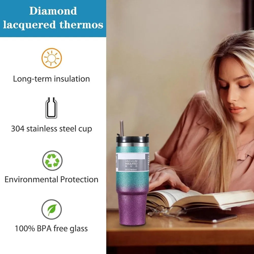 30oz 890ML Stainless Steel Vacuum Tumbler With Straw Leakproof Thermal Car Mug Outdoor Sports Water Bottle