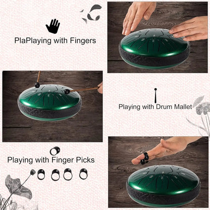 Hluru Glucophone Steel Tongue Drum 6 Inch 11 Notes D Tone Ethereal Drum Music Drum Yoga Meditation Percussion Instrument
