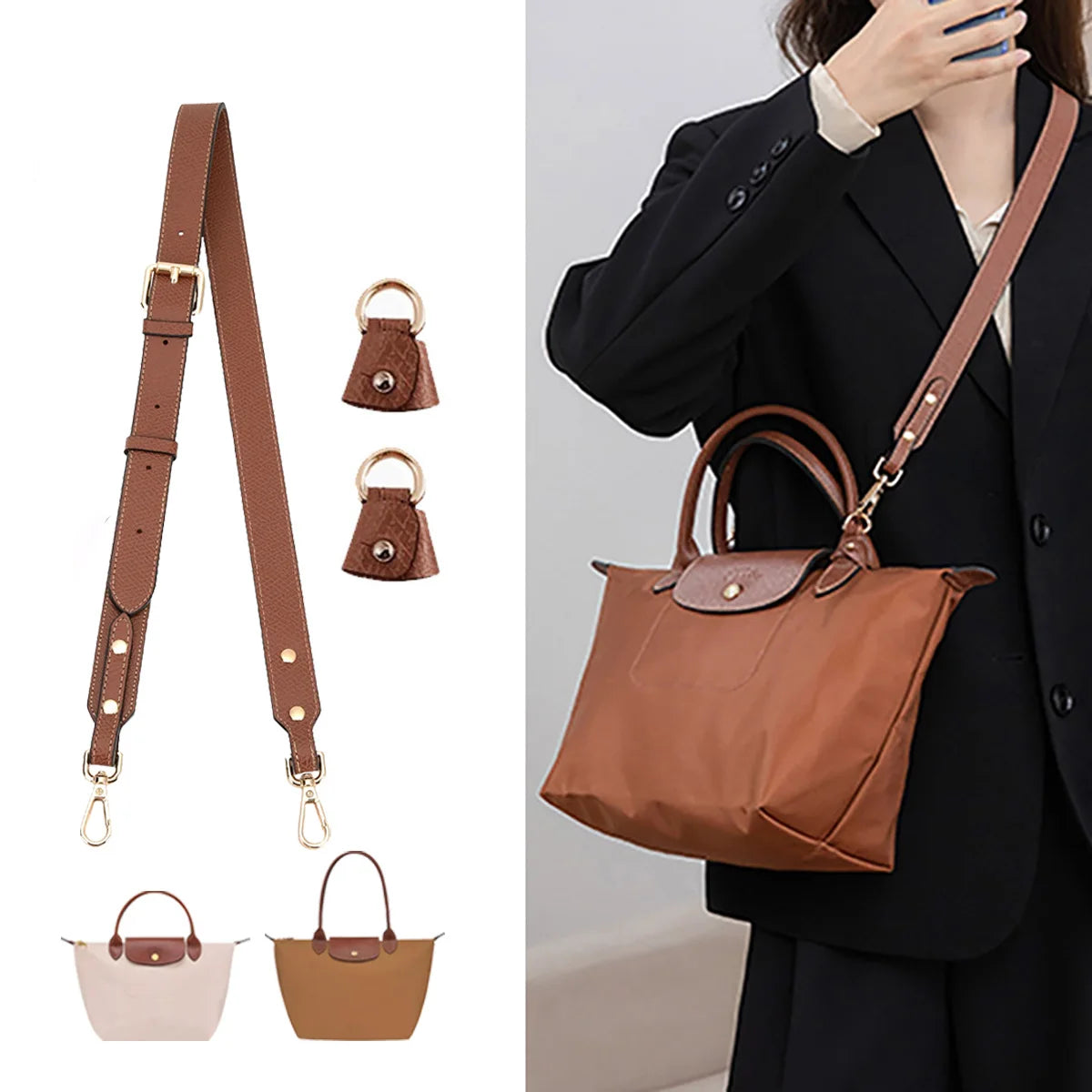 New Adjustable Purse Straps For Longchamp Replacement Crossbody Bags Handbag Wide Shoulder Strap Real Leather Adjustable