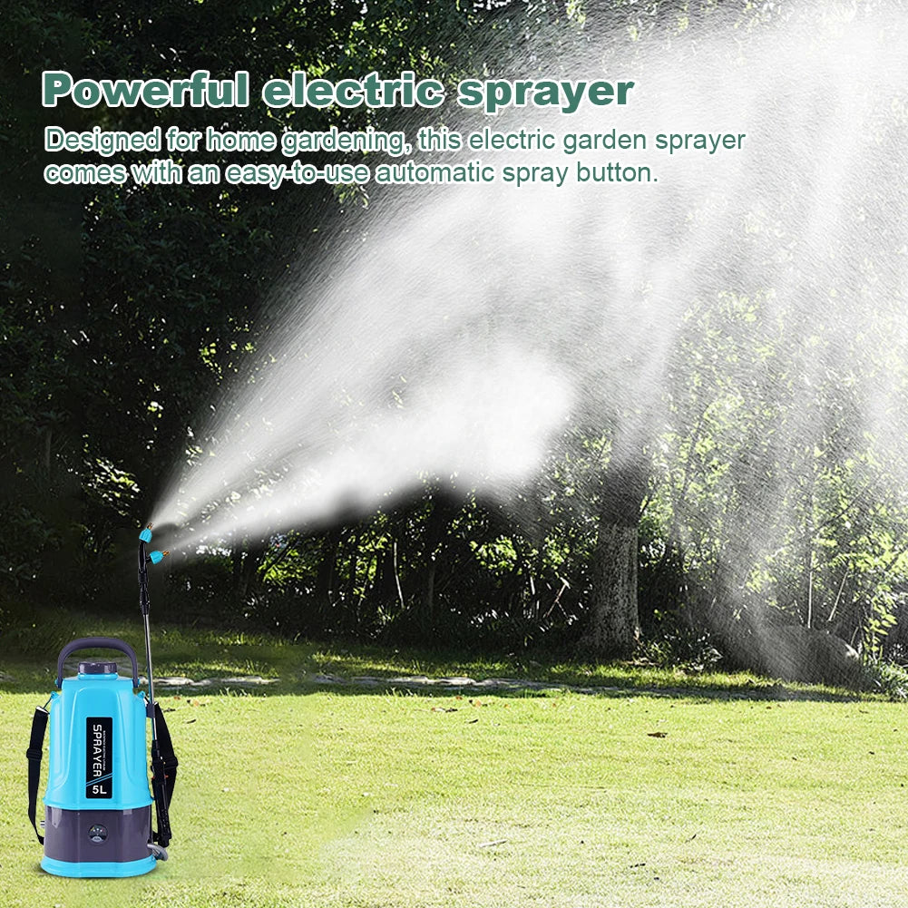 5L Electric Backpack Sprayer with 5 Mist Nozzle Garden Sprayer with Adjustable Shoulder Strap Water Sprayer for Yard Lawn Garden