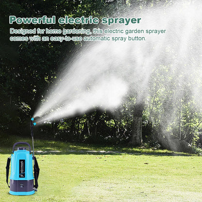 5L Electric Backpack Sprayer with 5 Mist Nozzle Garden Sprayer with Adjustable Shoulder Strap Water Sprayer for Yard Lawn Garden